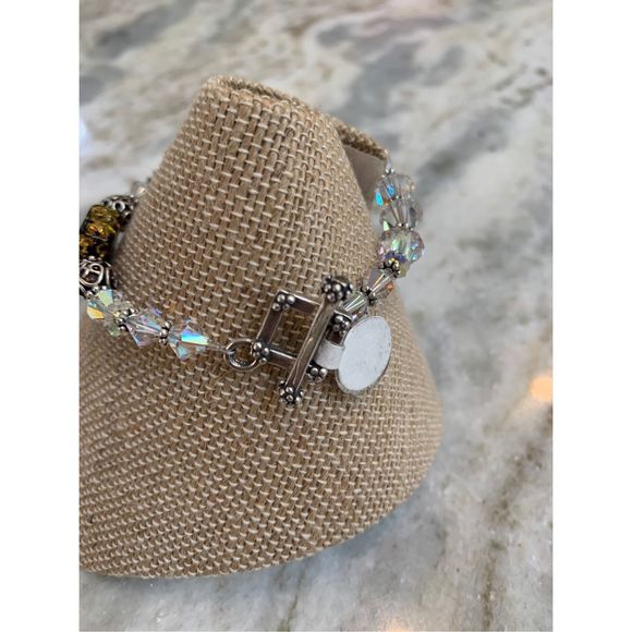 Venetian Glass with Crystal and Bali Sterling Silver Bracelet #sparkle - Picture 4 of 7